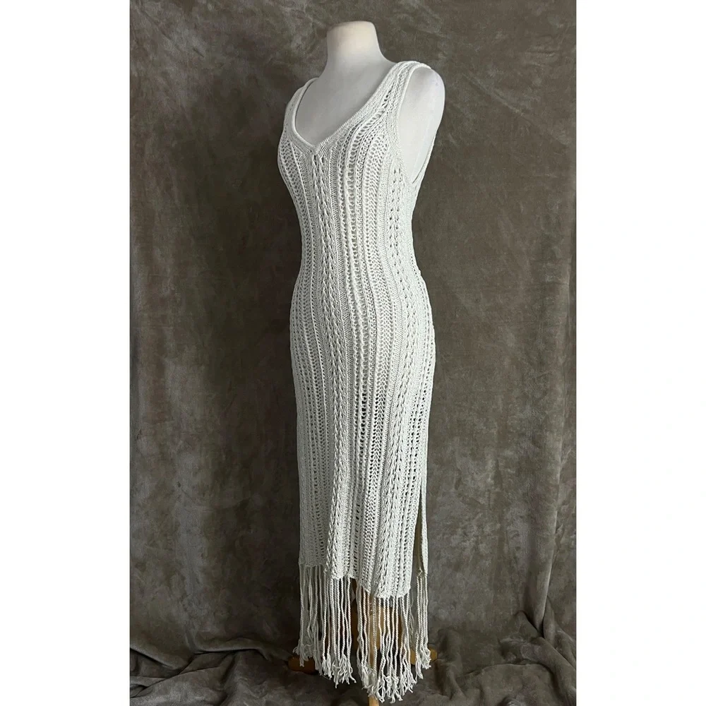 Jonathan Simkhai Ivory Kamilah Crochet Fringe Tank Midi Dress Small NWOT - Picture 6 of 13